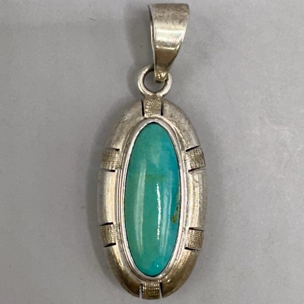 Turquoise Navette Pendant Sterling Silver 925 CII Mexico Modernist Oval
